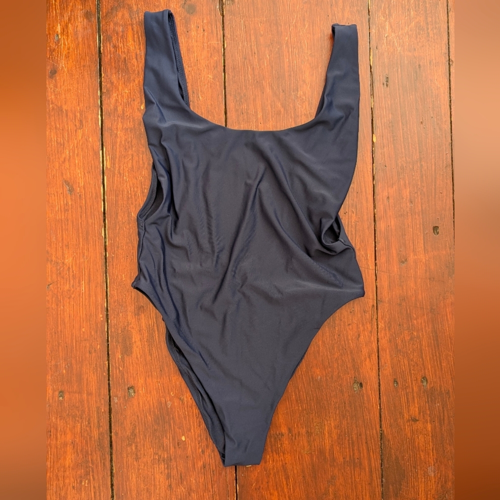Aerie Navy Low Back High Cut Swimsuit Size L